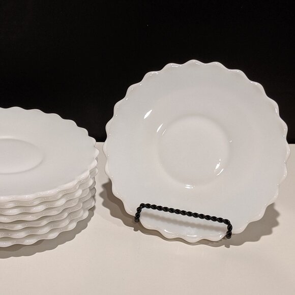Westmoreland-style Scalloped Edge Milk Glass Dessert Plates - Set of 8 - Picture 1 of 4